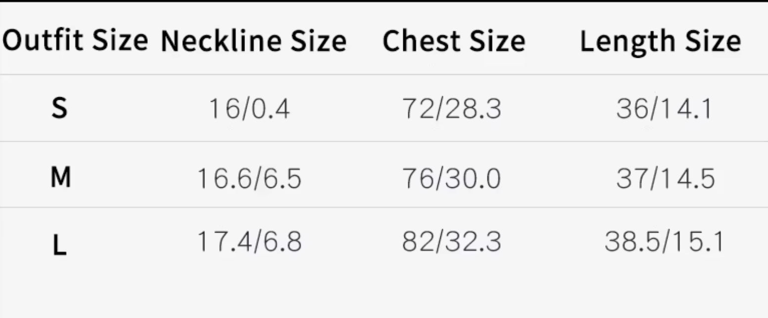 Size chart for Balance Crop Tee
